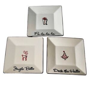 Set of 3 St. Nicholas Square Christmas Cocktail Plates Platinum Trim Tis the Sea